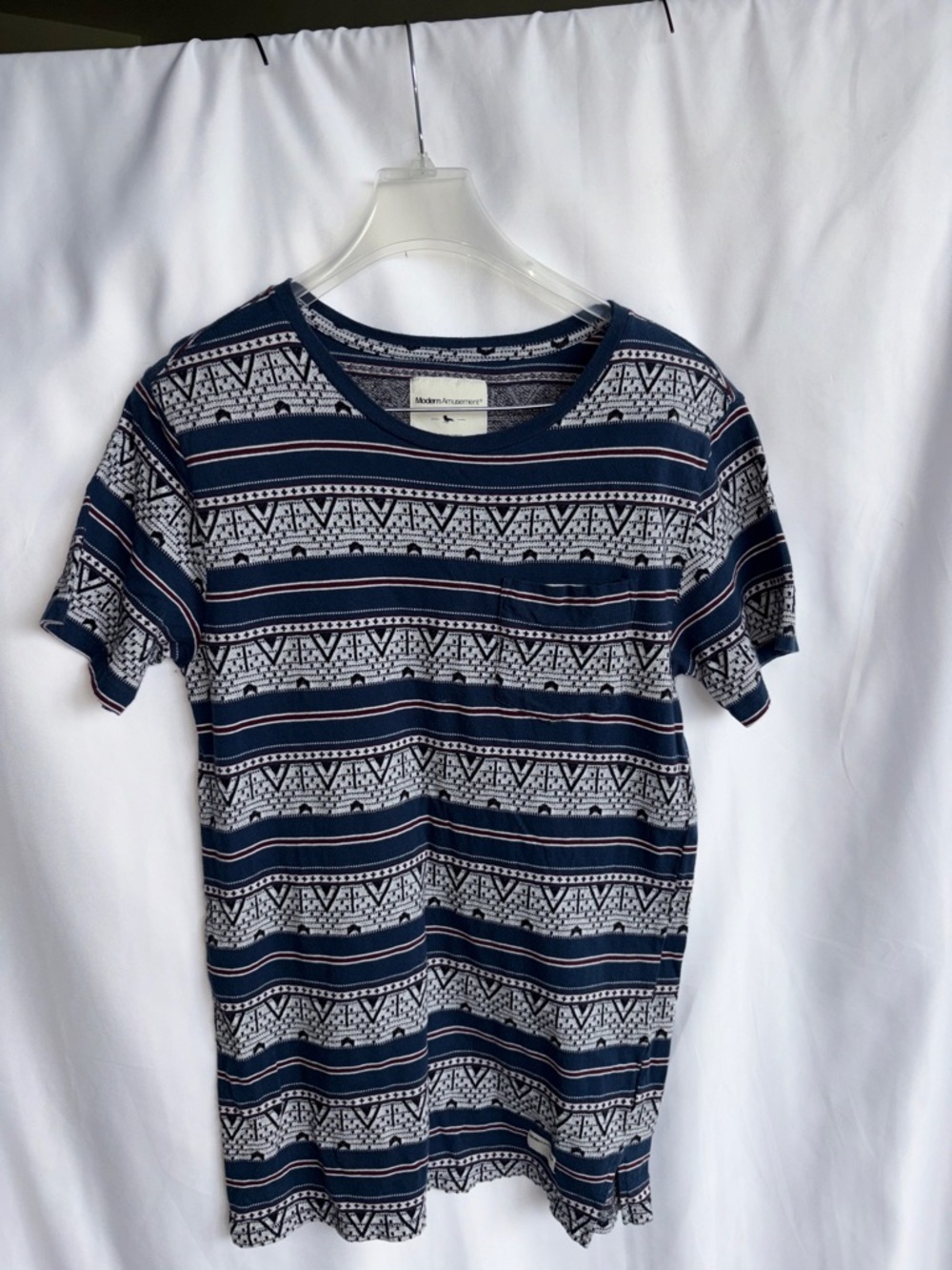 Modern Amusement Aztec Print Crew Shirt S, Blue/white/black